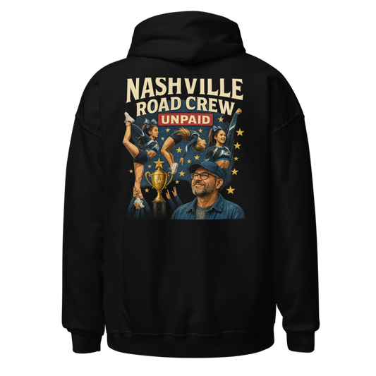 Nashville Road Crew: Unpaid - Hoodie mockup 1